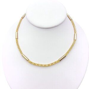 Vintage Gold Tone Mesh Chain Necklace with Cylinder Tube Accents
